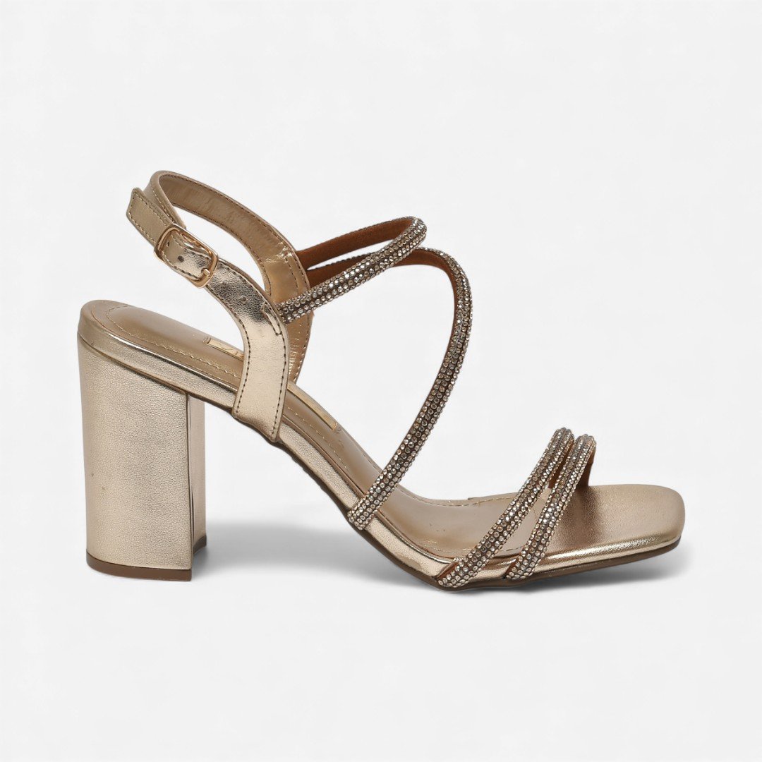 Sandália Via Marte Salto Bloco Metalizada Dourada