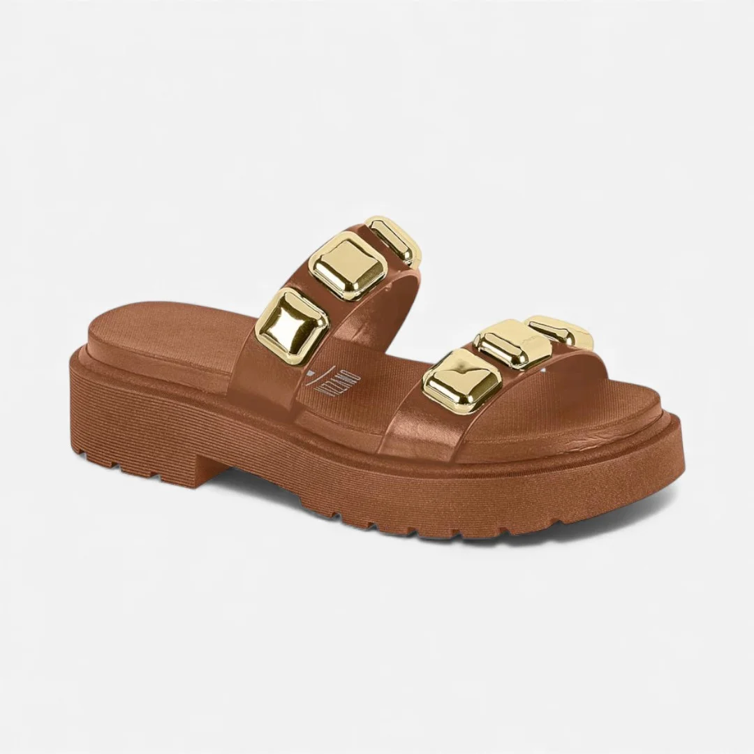 Tamanco Vizzano Flatform Com Enfeites Metalizados Marrom Marrom 2