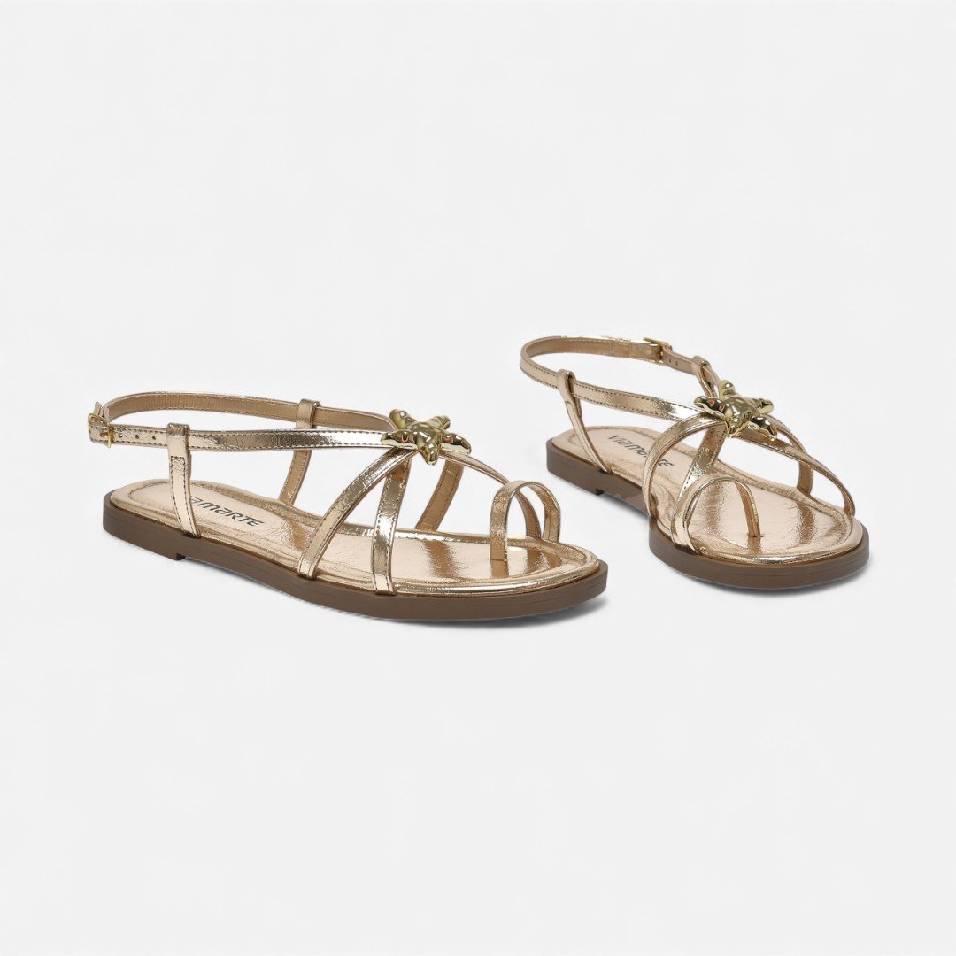 Sandália Rasteira Via Marte Detalhe Estrela Dourada Dourado 3