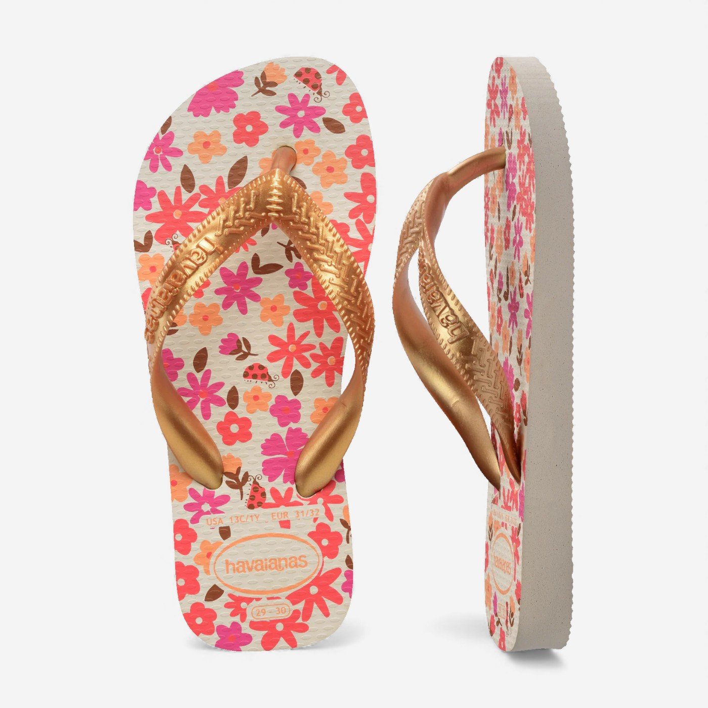 Chienlos Havaianas Kids Flores Infantil Bege/Dourado 5