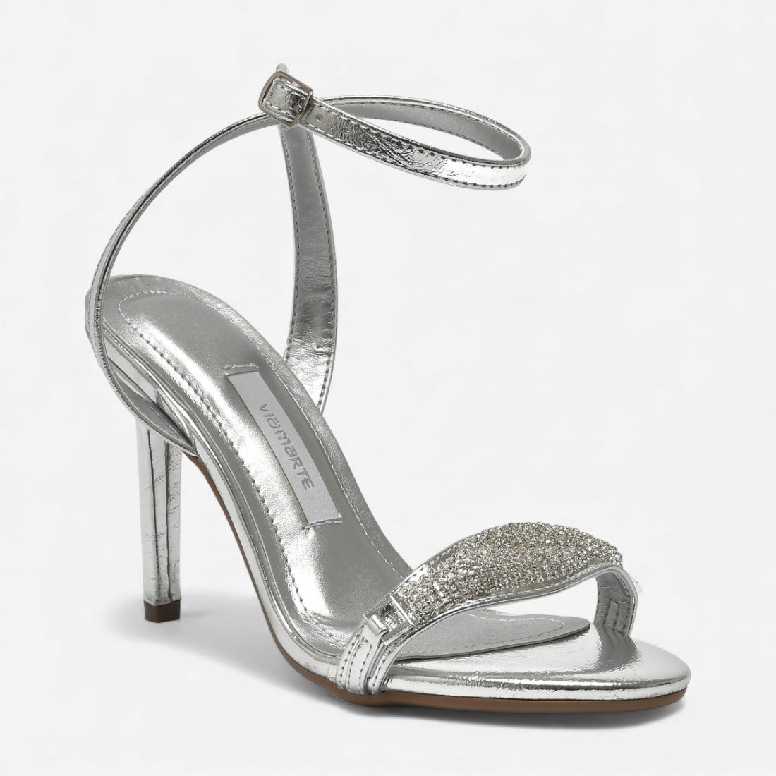 Sandália Via Marte Salto Fino Metalizada Prata Prata 4