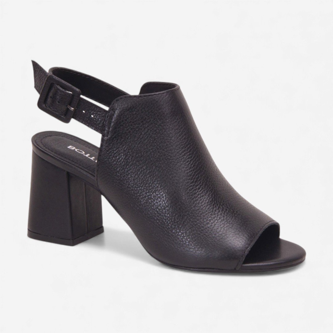 Sandália Bottero Salto Bloco Em Couro Preto Preto 2