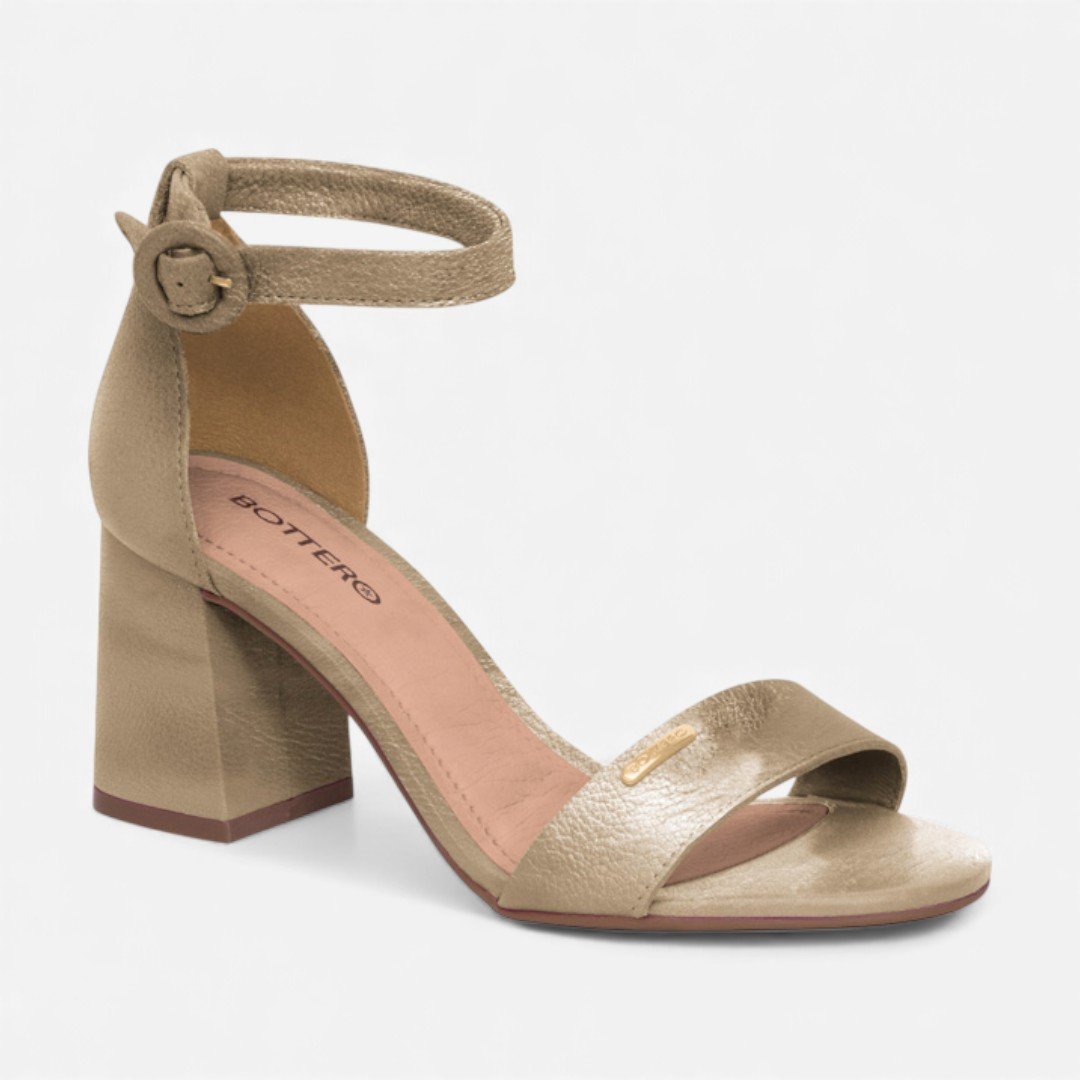 Sandália Bottero Salto Bloco Em Couro Dourado