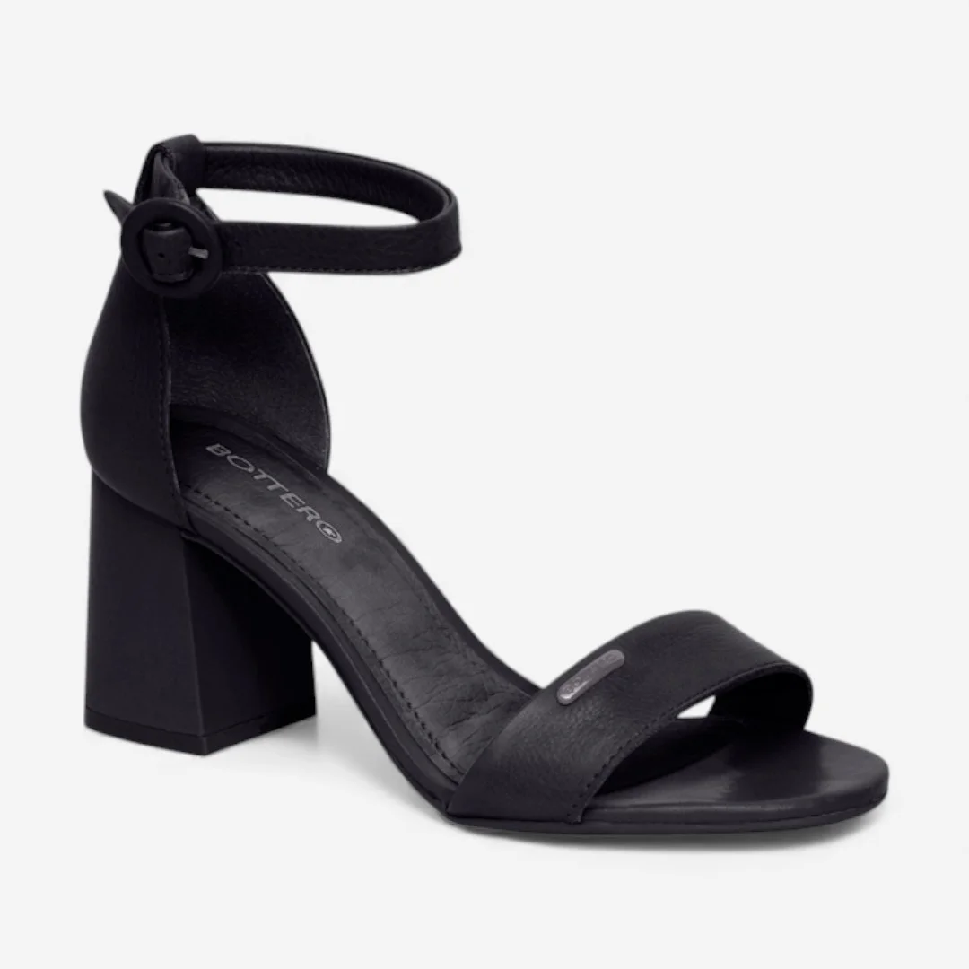 Sandália Bottero Salto Bloco Em Couro Preto Preto 2