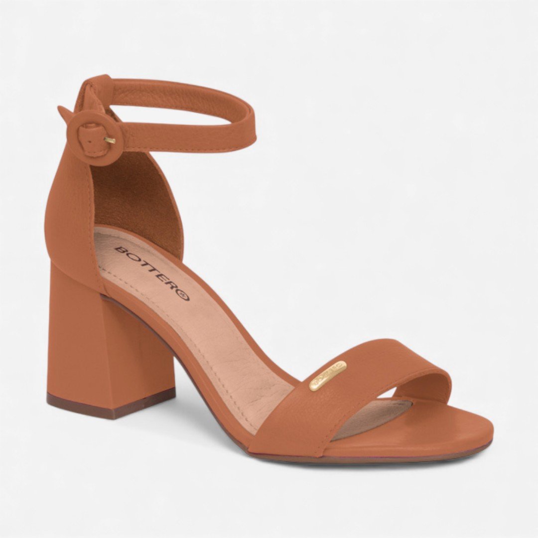 Sandália Bottero Salto Bloco Em Couro Caramelo Caramelo 2