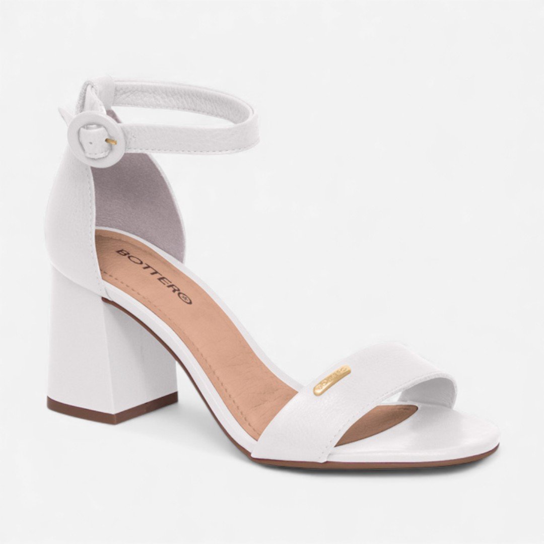 Sandália Bottero Salto Bloco Em Couro Branco