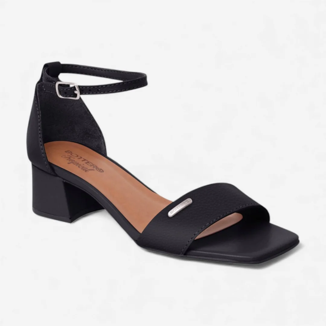 Sandália Bottero Salto Bloco Baixo Em Couro Preto Preto 2