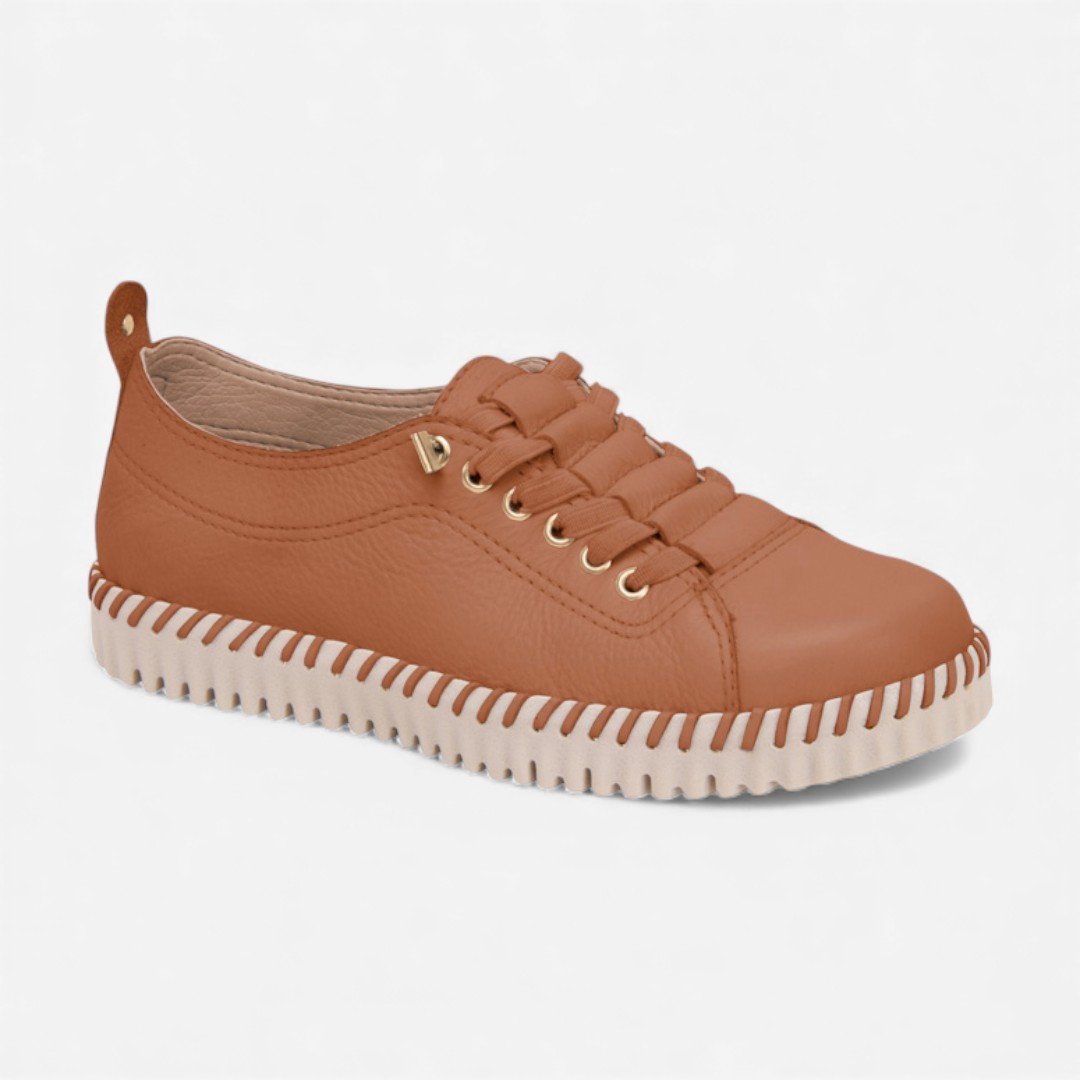 Tênis Slip On Casual Bottero Em Couro Caramelo