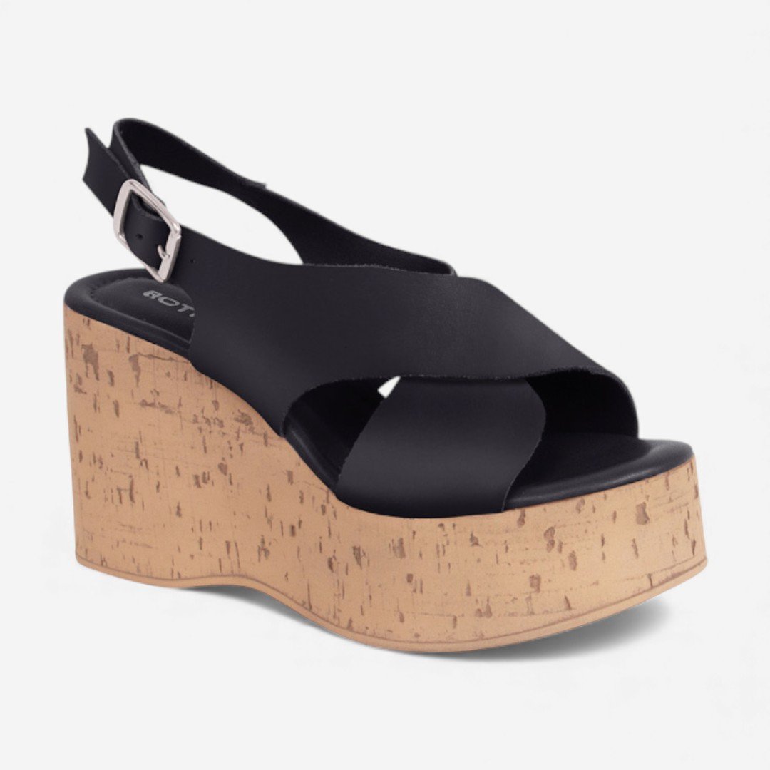 Sandália Plataforma Bottero Em Couro Preto Preto 2