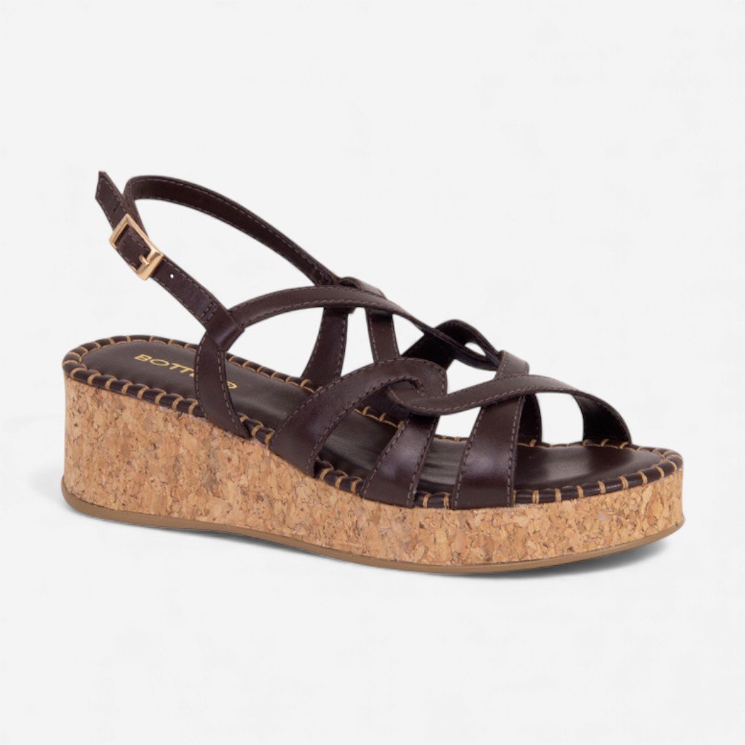 Sandália Anabela Bottero Em Couro Marrom Marrom 2