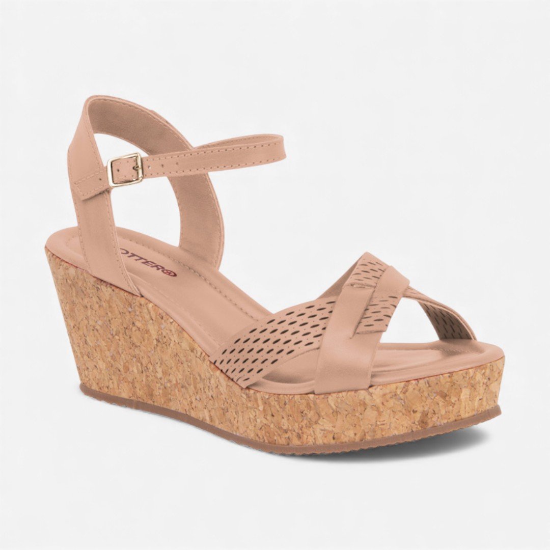 Sandália Anabela Bottero Em Couro Nude Bege 2