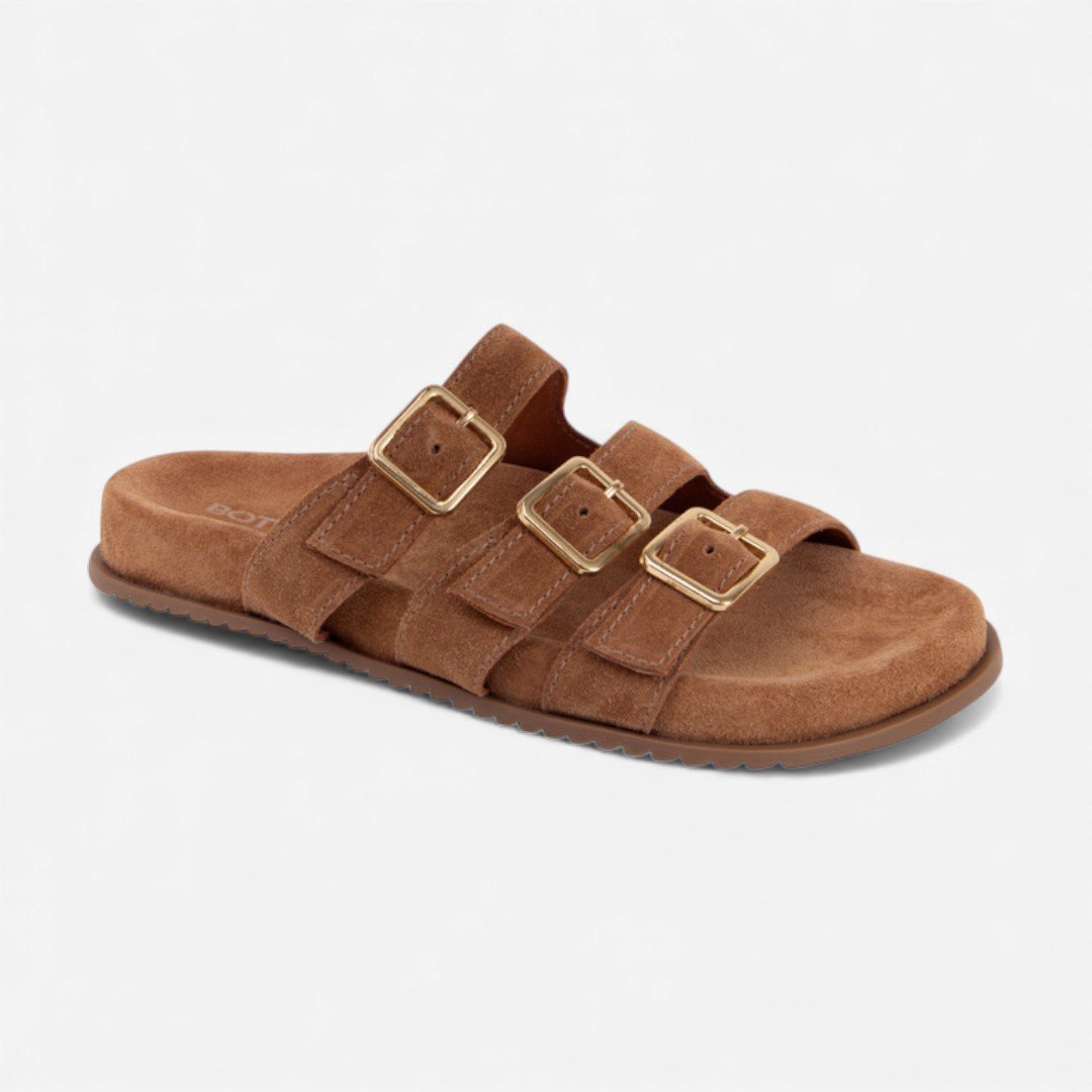 Chinelo Slide Bottero Em Couro Caramelo Marrom 2