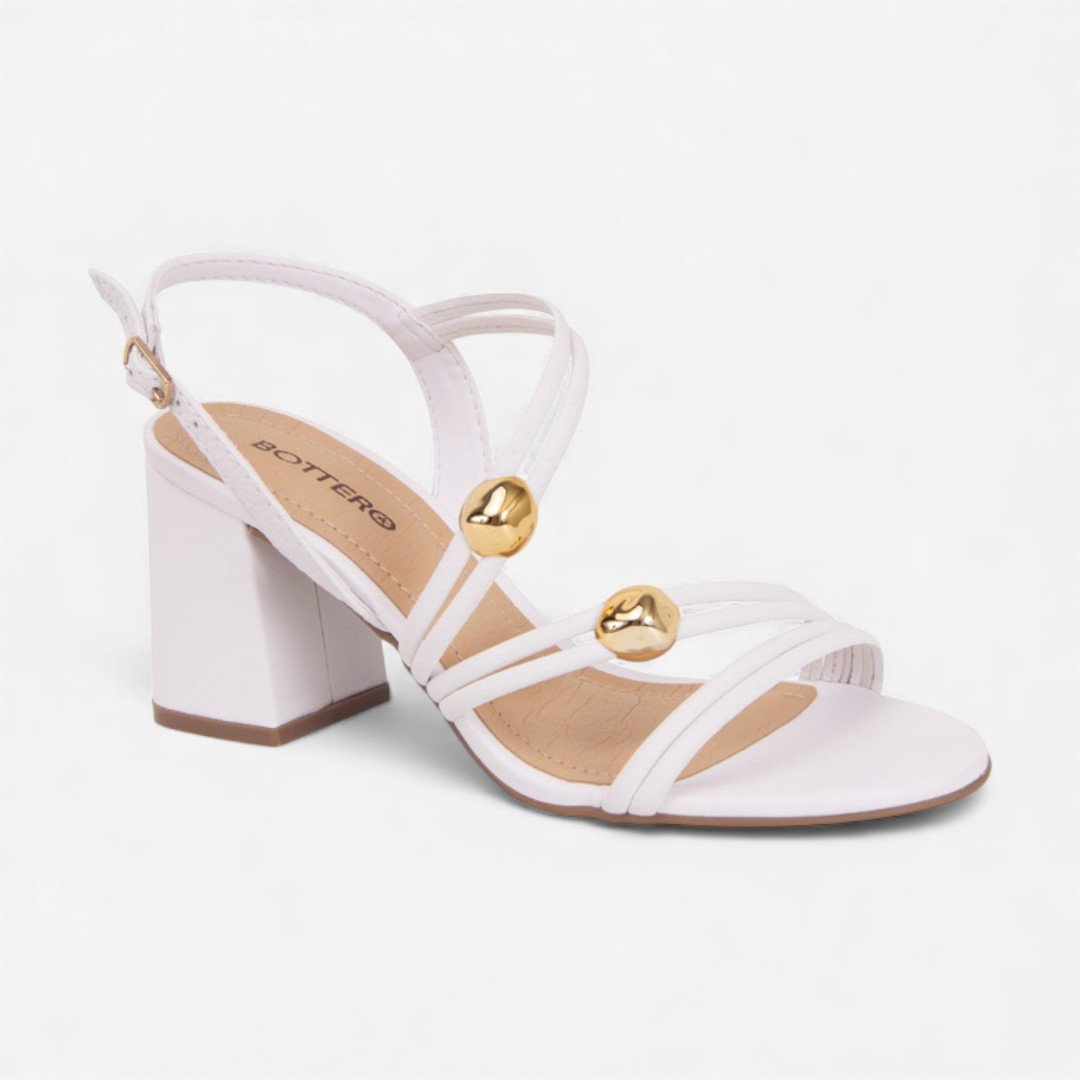 Sandália Bottero Salto Bloco Em Couro Branco