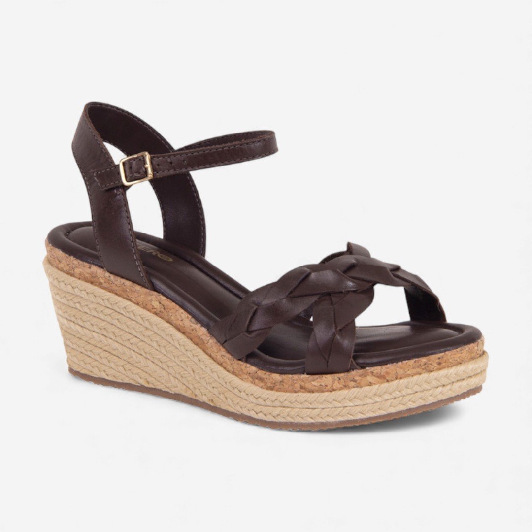 Sandália Anabela Bottero Em Couro Marrom