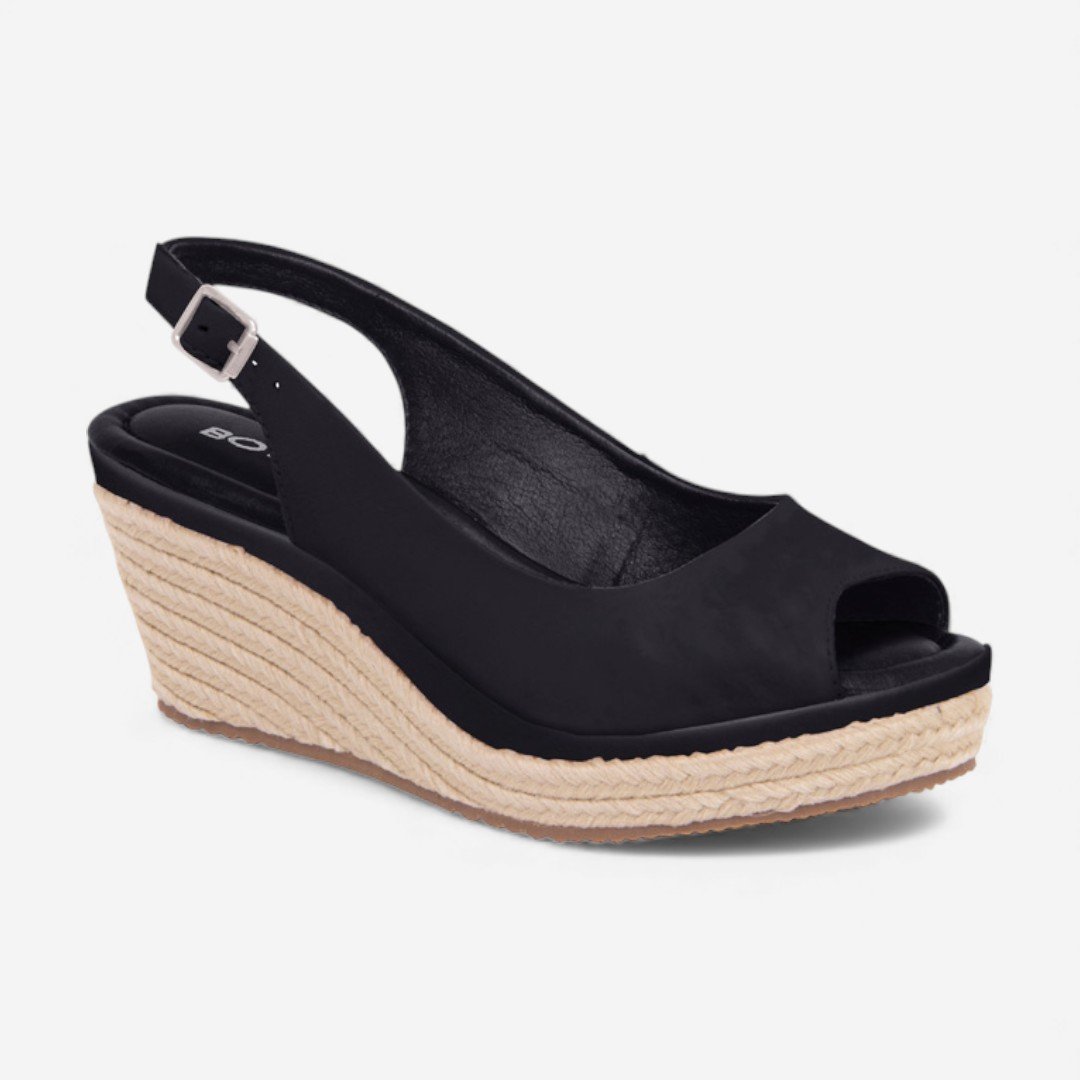 Sandália Anabela Bottero Em Couro Preto Preto 2