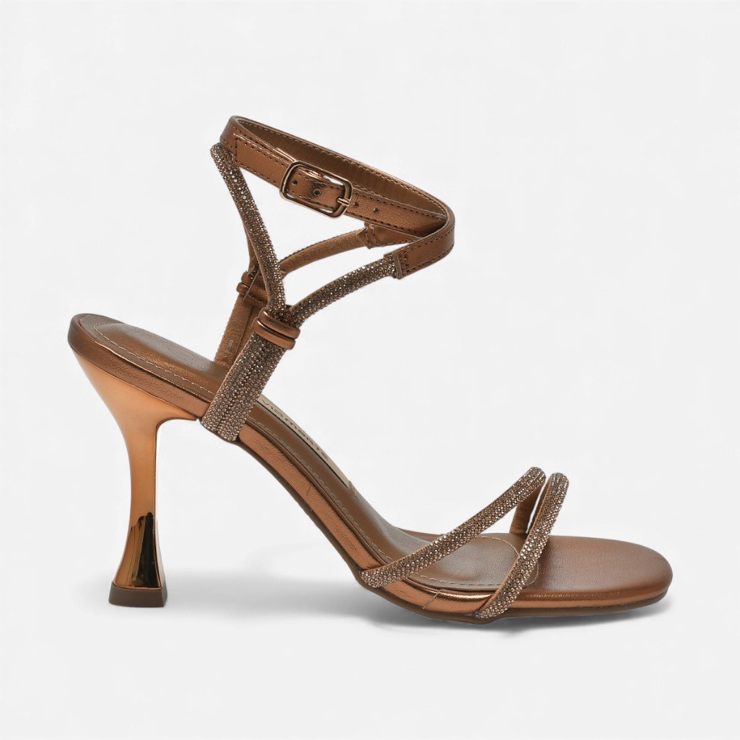 Sandália Via Marte Salto Fino Metalizada Cobre