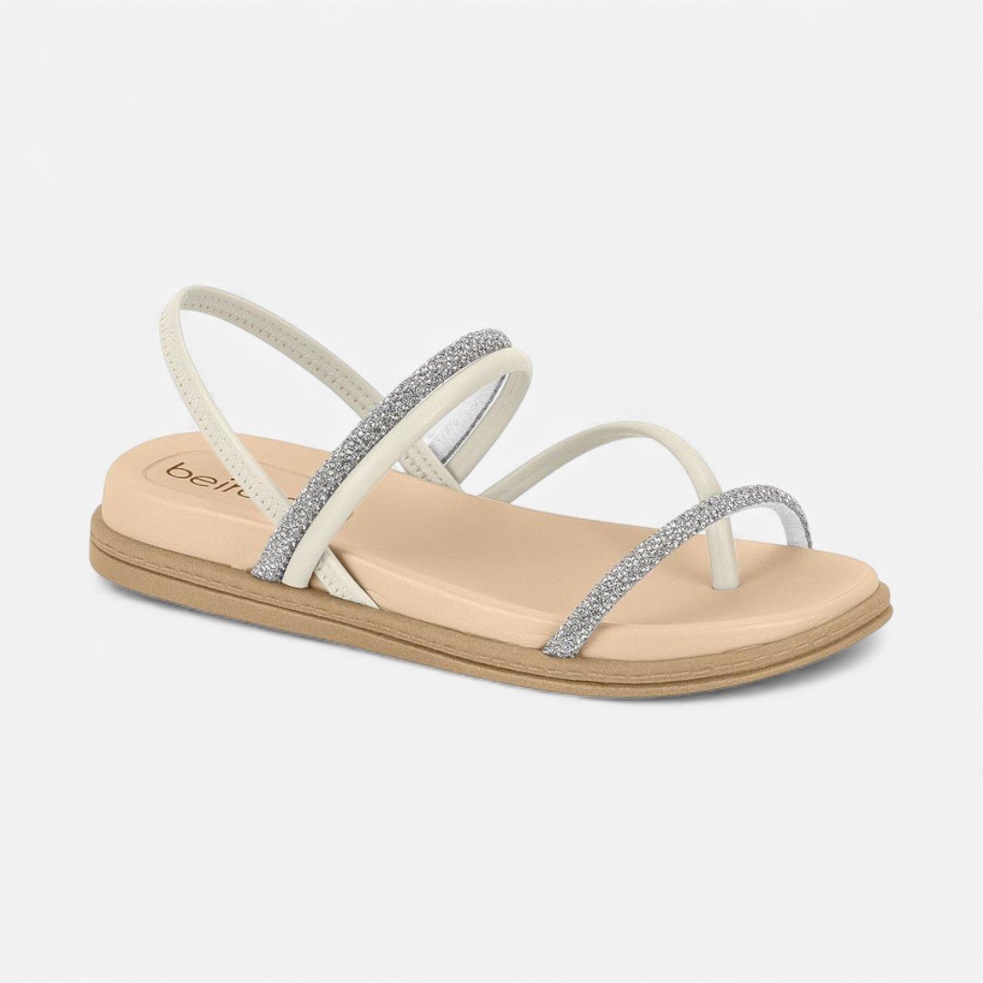 Sandália Rasteira Beira Rio Com Strass Off White Branco 2