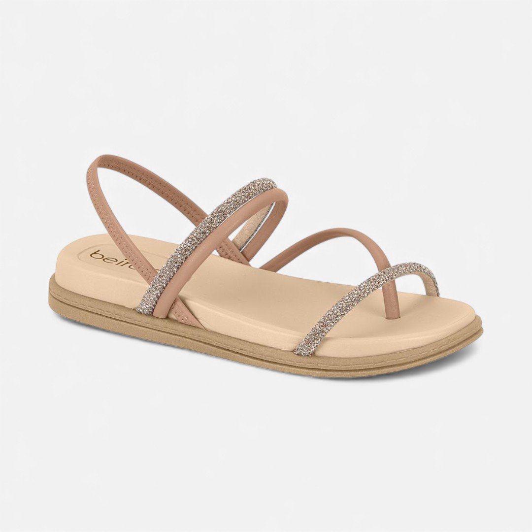 Sandália Rasteira Beira Rio Com Strass Nude