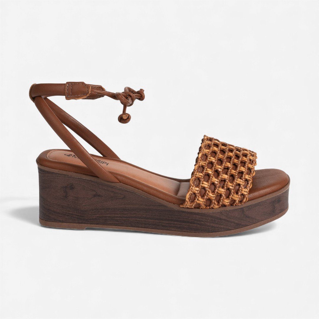 Sandália Plataforma Mississipi Amarração Caramelo