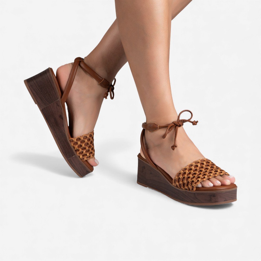 Sandália Plataforma Mississipi Amarração Caramelo Tabaco 2
