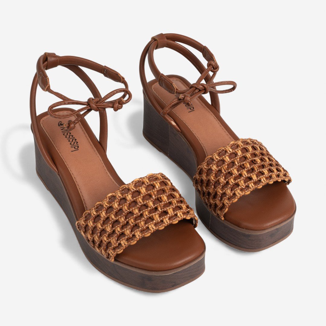 Sandália Plataforma Mississipi Amarração Caramelo Tabaco 5