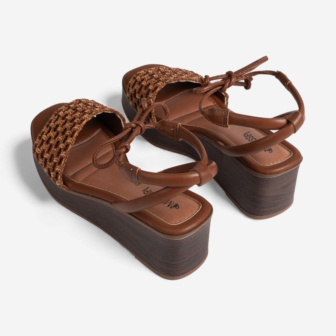 Sandália Plataforma Mississipi Amarração Caramelo Tabaco 6
