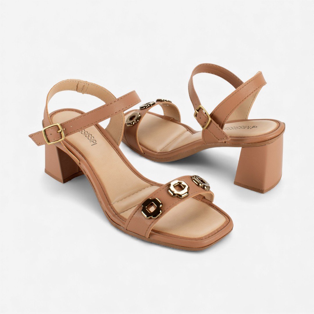 Sandália Mississipi De Salto Bloco Castanho Marrom 5