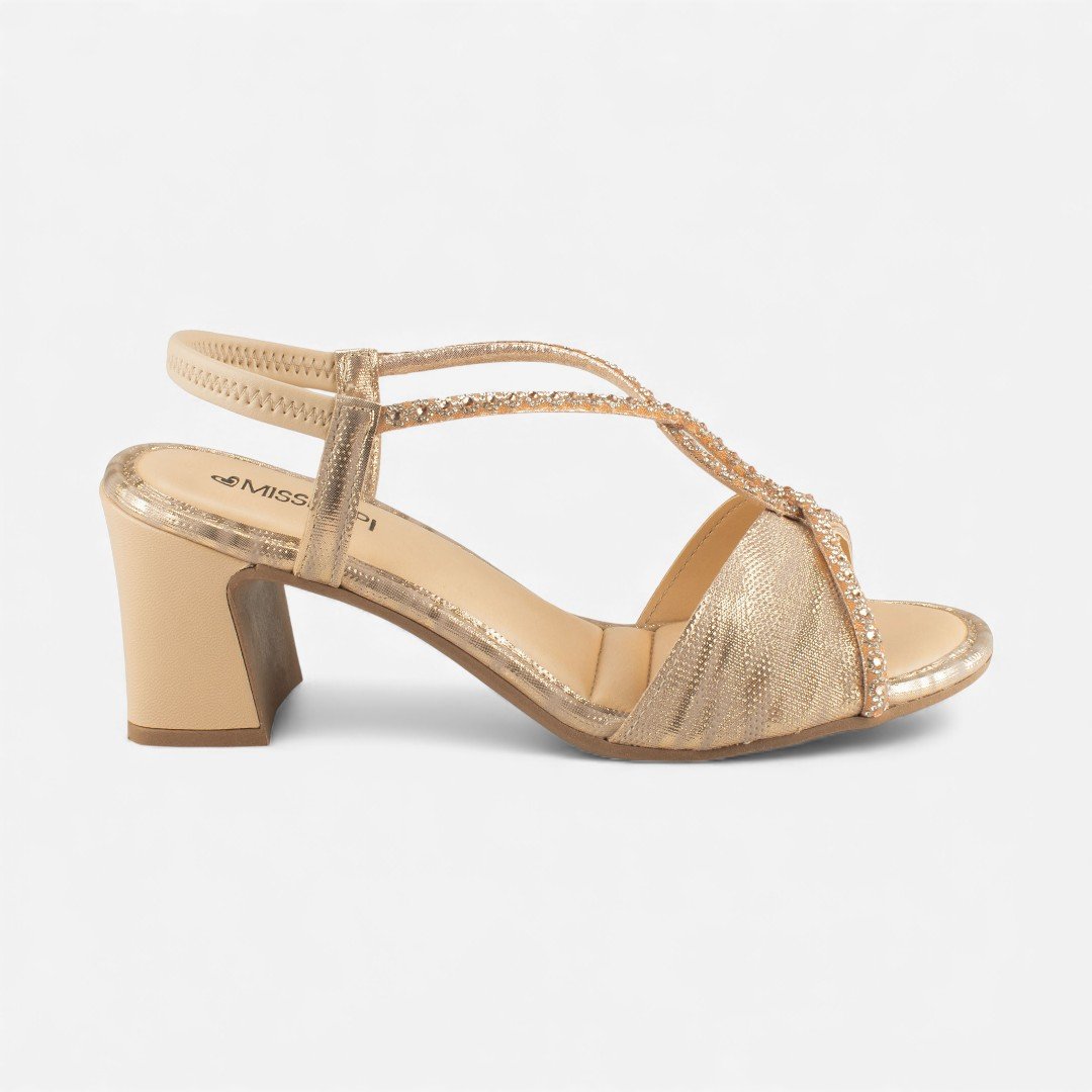 Sandália Mississipi De Salto Bloco Metalizada Rosê