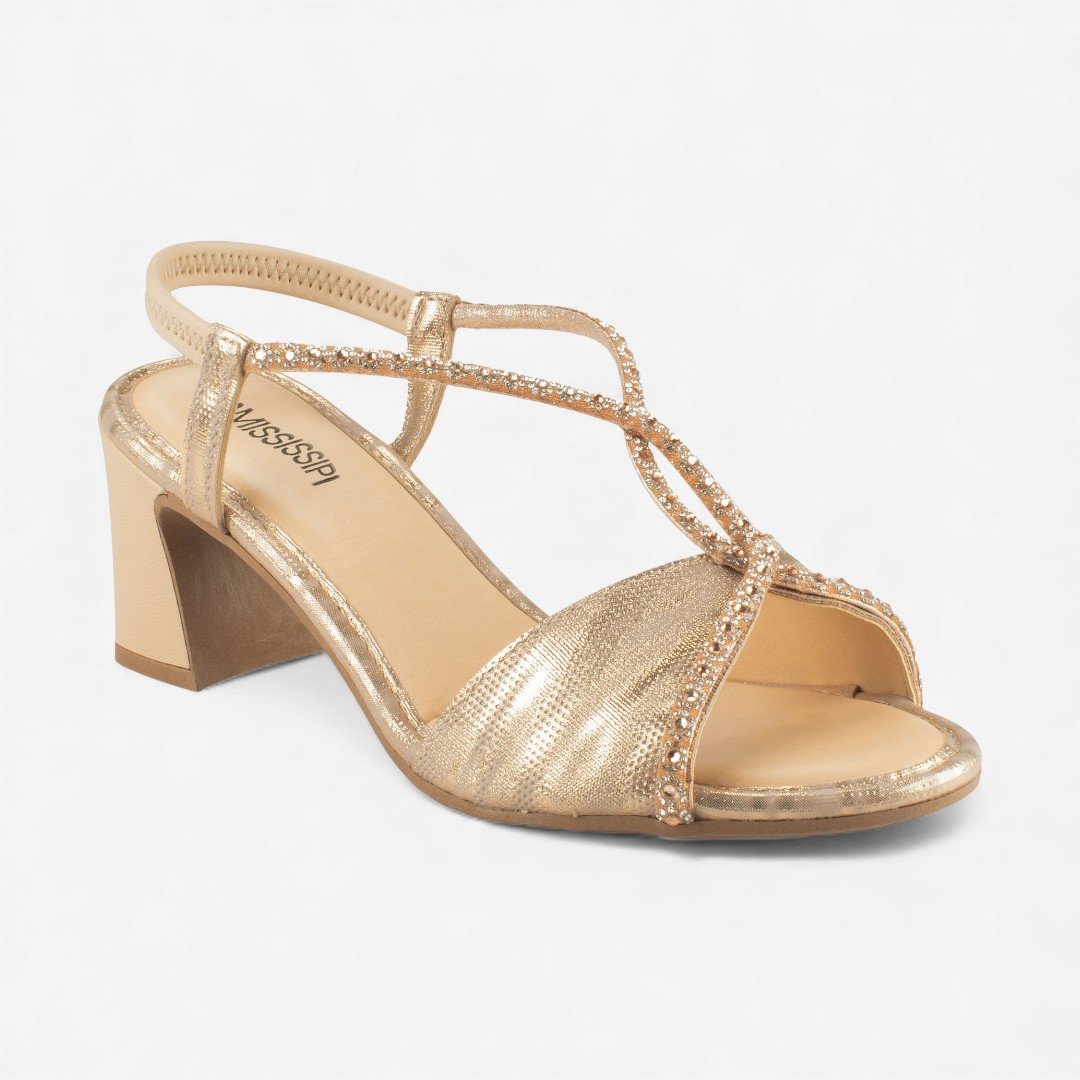 Sandália Mississipi De Salto Bloco Metalizada Rosê Dourado 7
