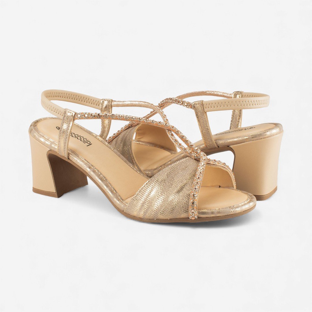 Sandália Mississipi De Salto Bloco Metalizada Rosê Dourado 6