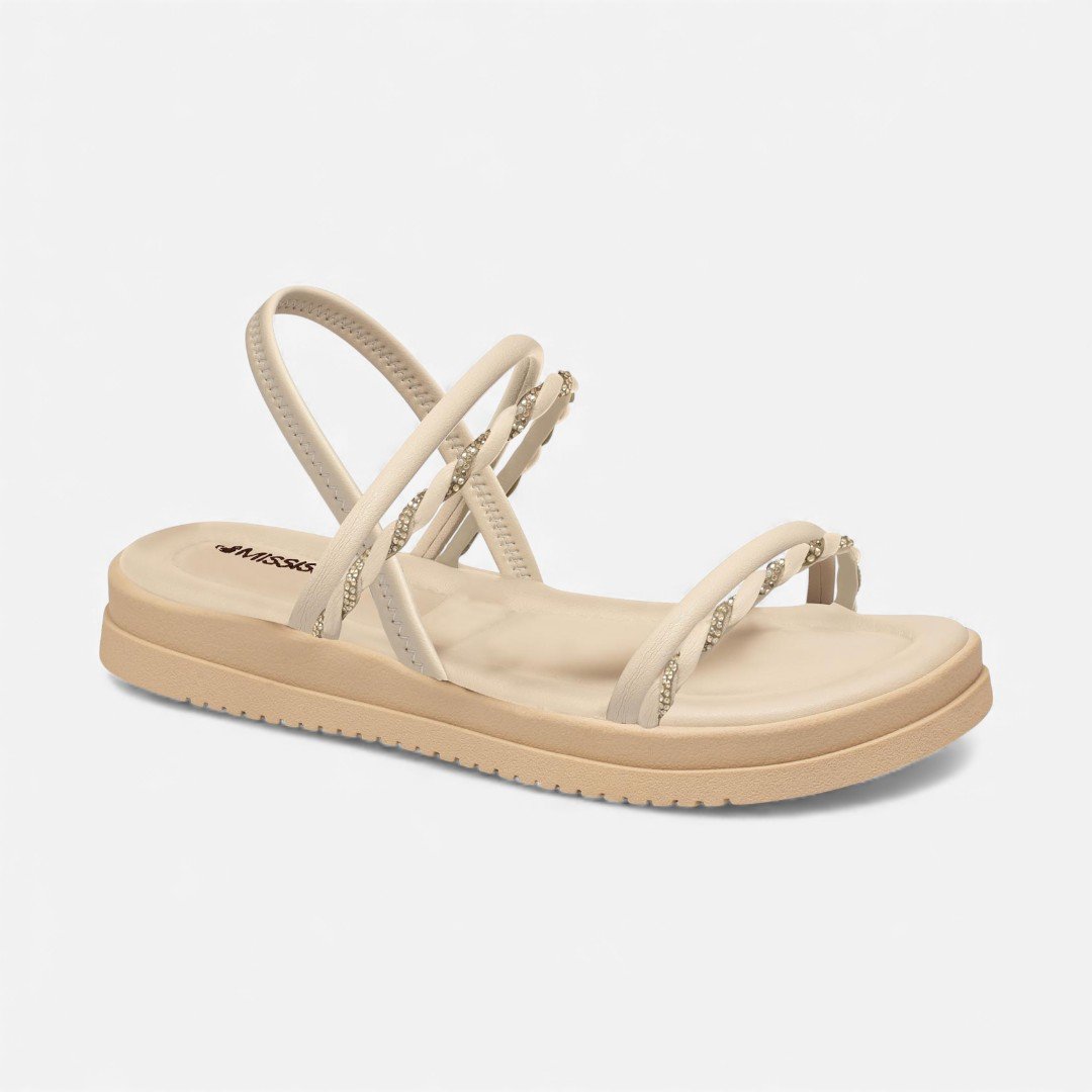 Sandália Papete Mississipi Com Detalhes Strass Bege Bege 2