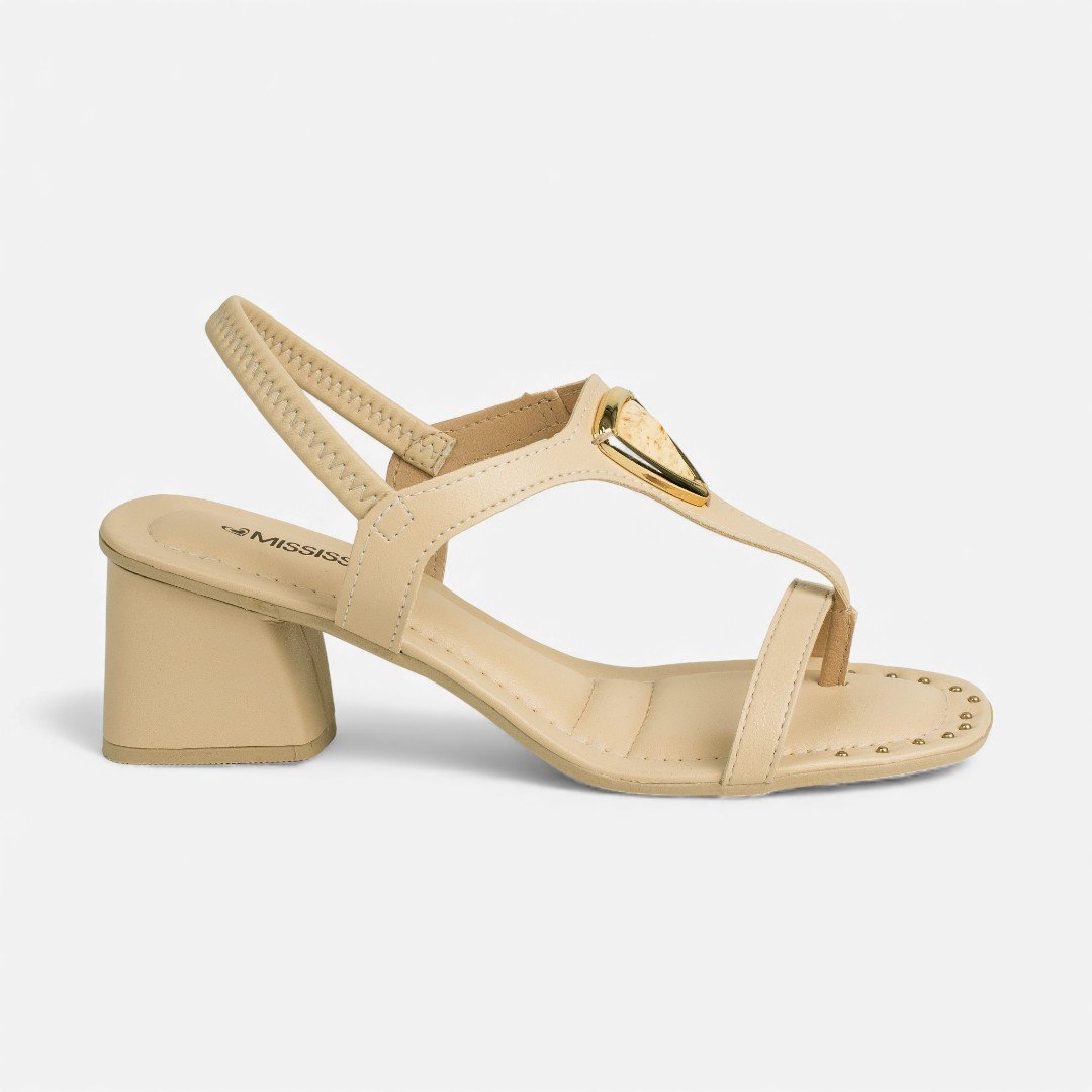 Sandália Mississipi De Salto Bloco Bege