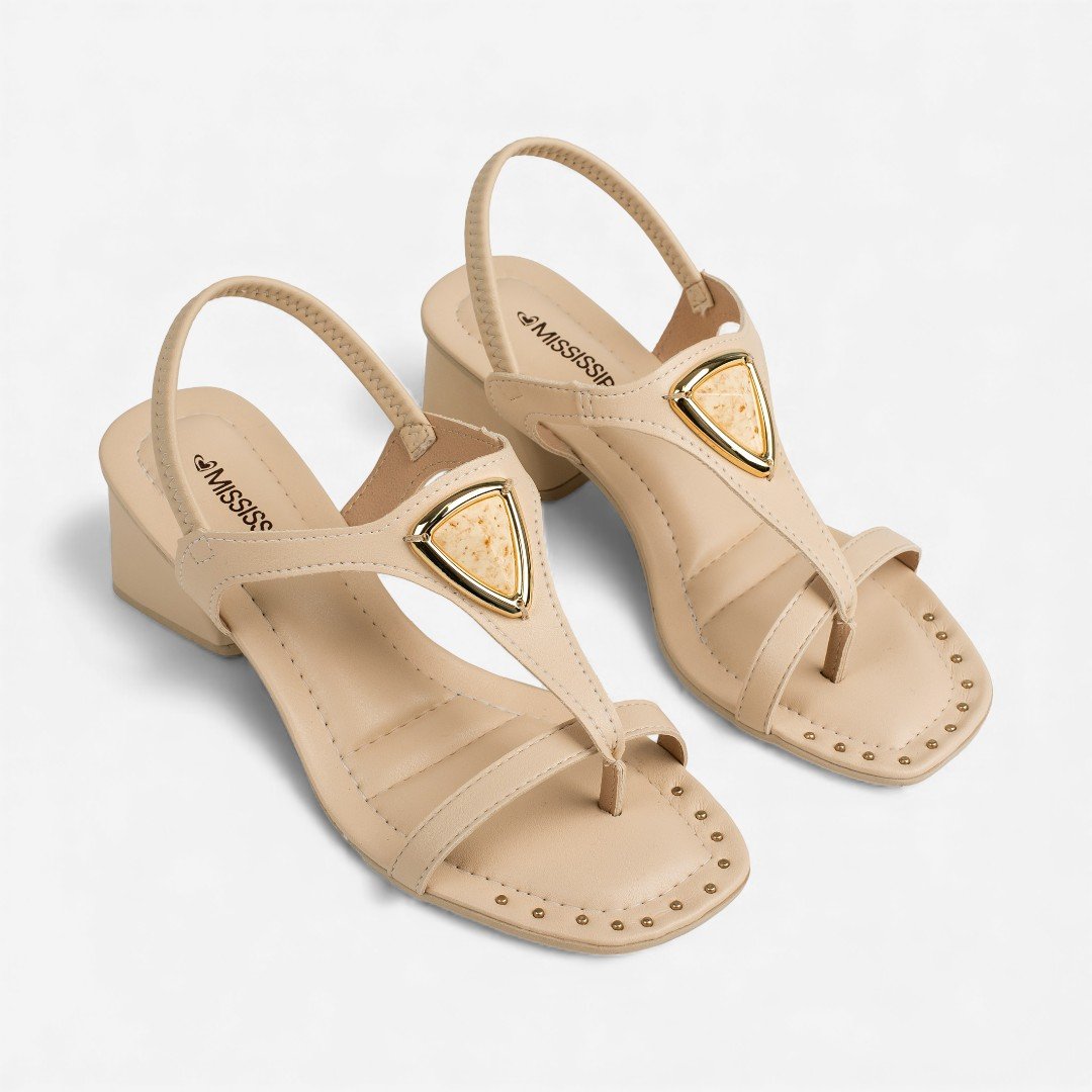 Sandália Mississipi De Salto Bloco Bege Bege 2