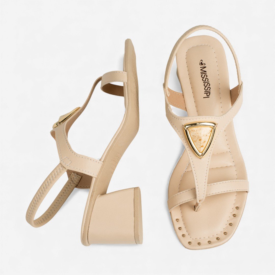 Sandália Mississipi De Salto Bloco Bege Bege 6