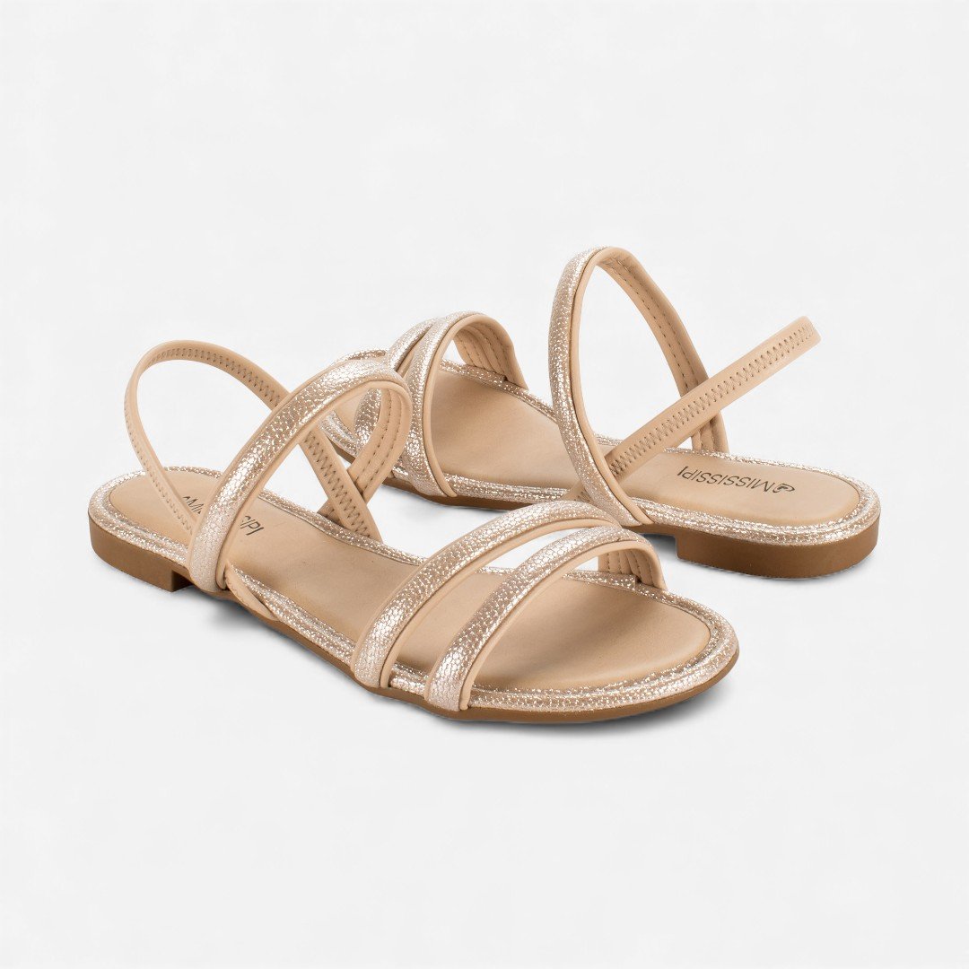 Sandália Mississipi Rasteira Bege Rose Gold 6