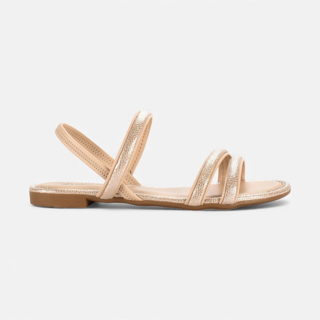 Sandália Mississipi Rasteira Bege Rose Gold 1