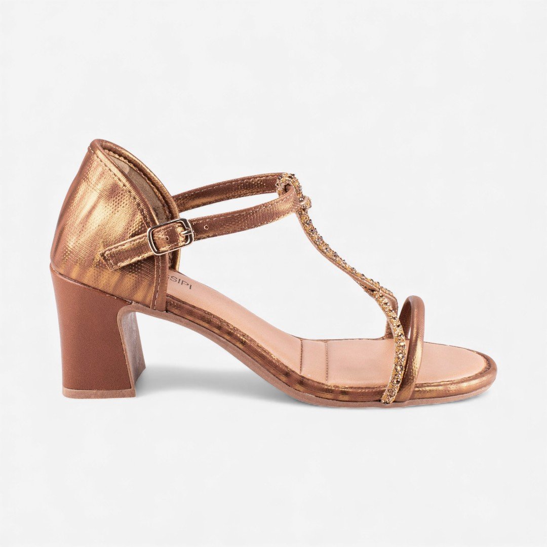 Sandália Mississipi De Salto Bloco Bronze