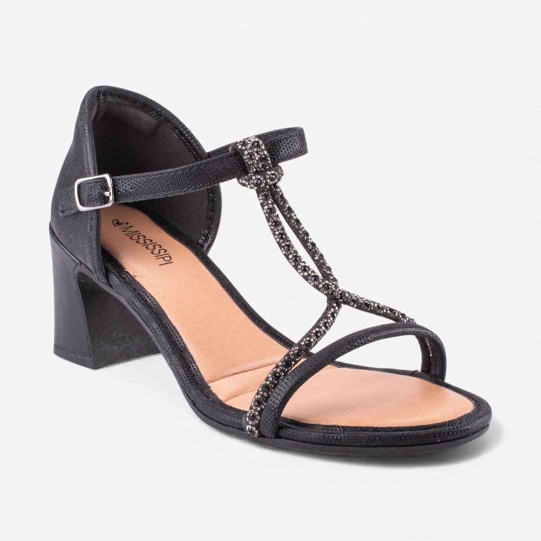 Sandália Mississipi De Salto Bloco Preta Preto 8