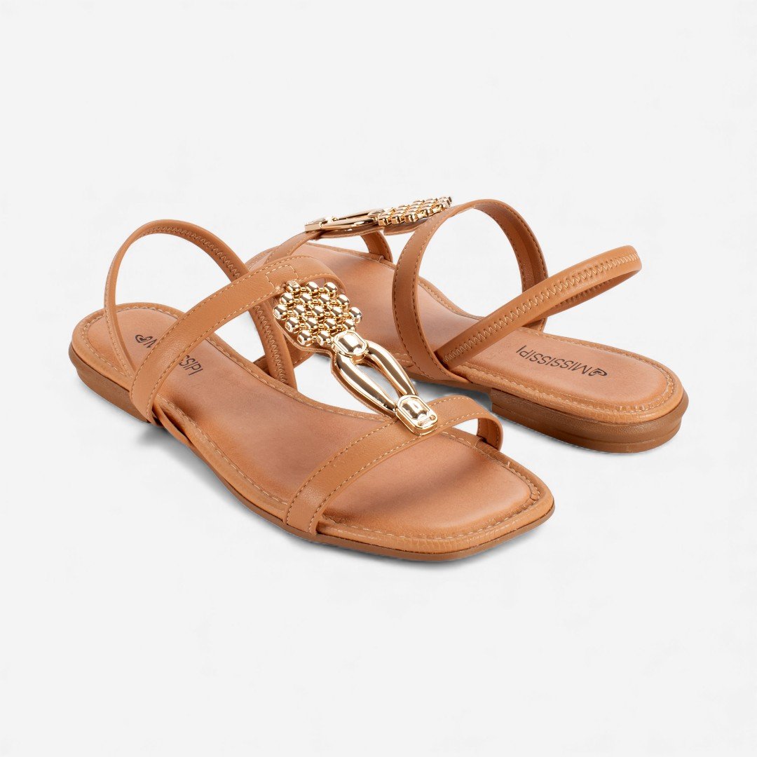 Sandália Mississipi Rasteira Caramelo Bege 8