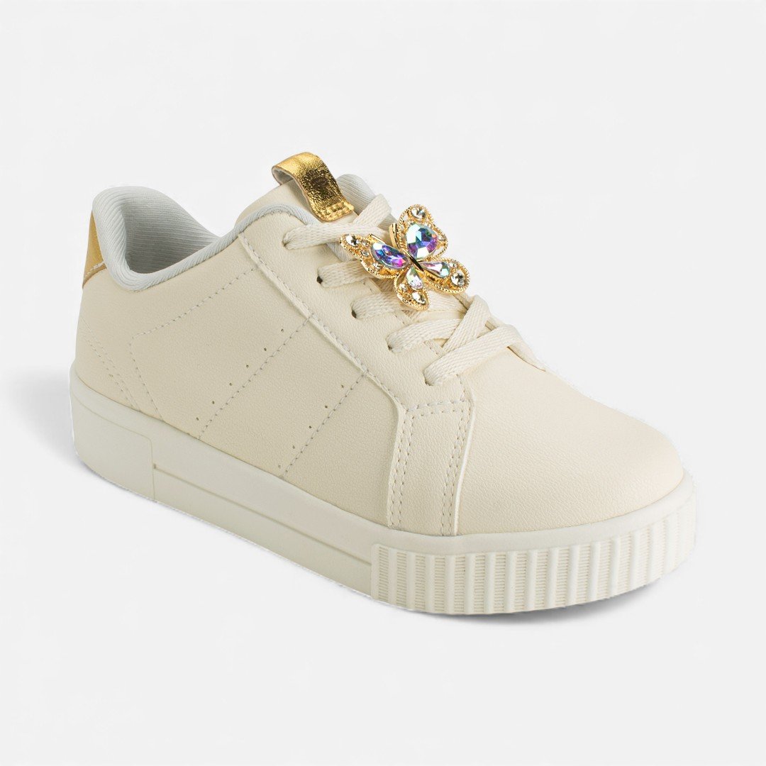 Tênis Pink Cats Infantil Casual Enfeite Borboleta Bege Bege 2