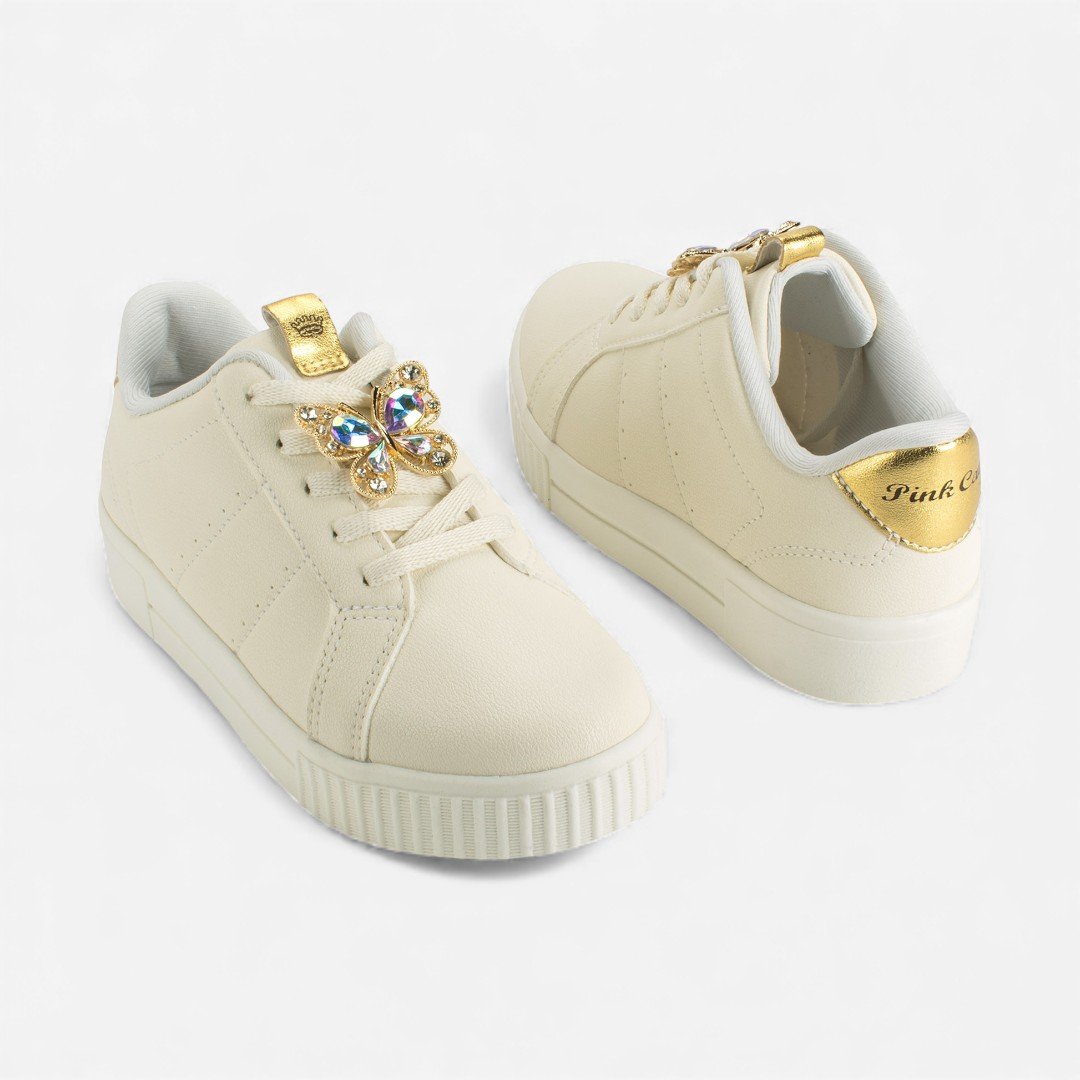 Tênis Pink Cats Infantil Casual Enfeite Borboleta Bege Bege 6