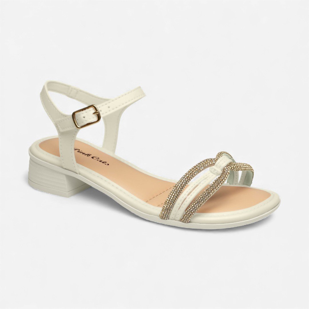 Sandália Com Saltinho Pink Cats Infantil Off White Branco 2