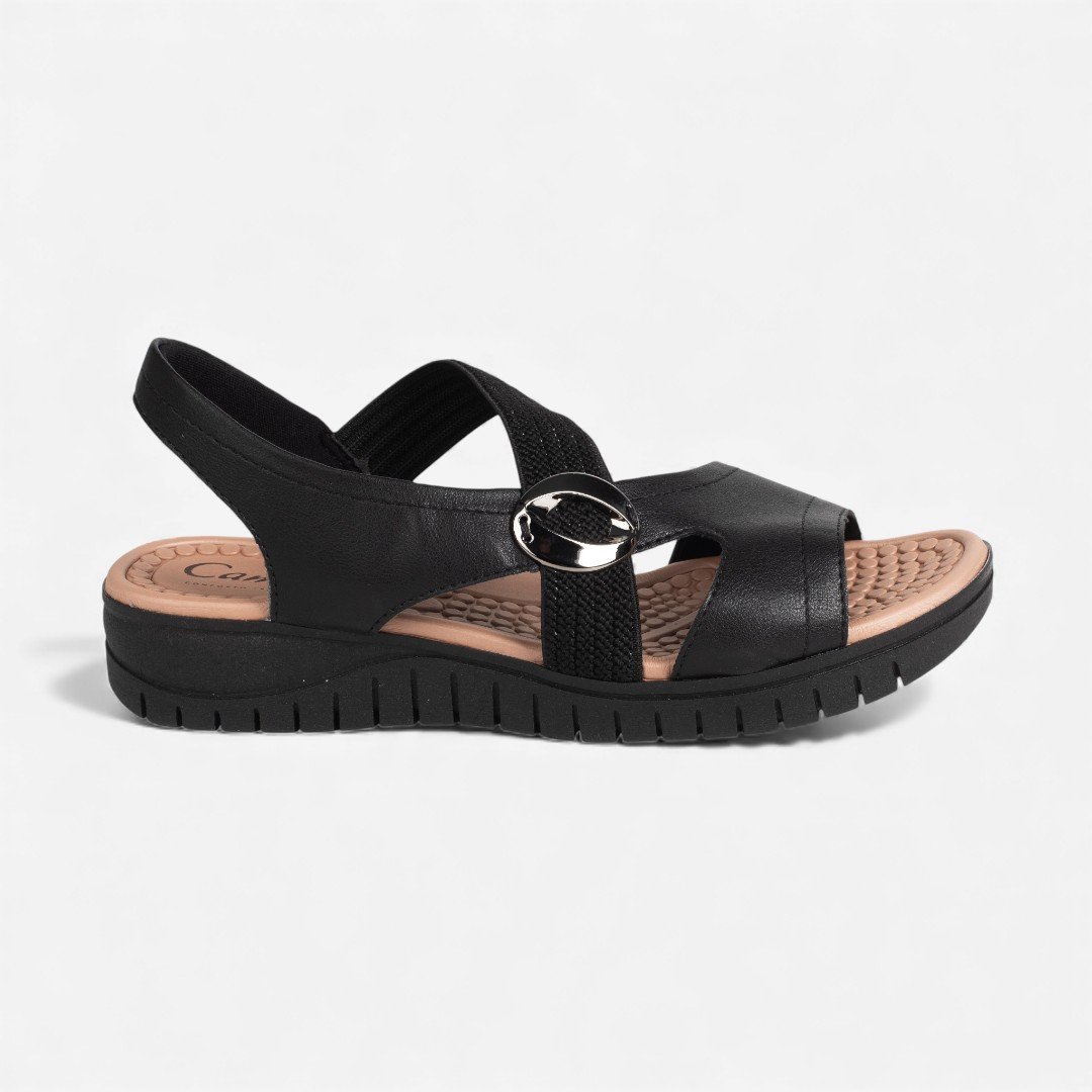 Sandália Rasteira Campesí Flat Conforto Preta