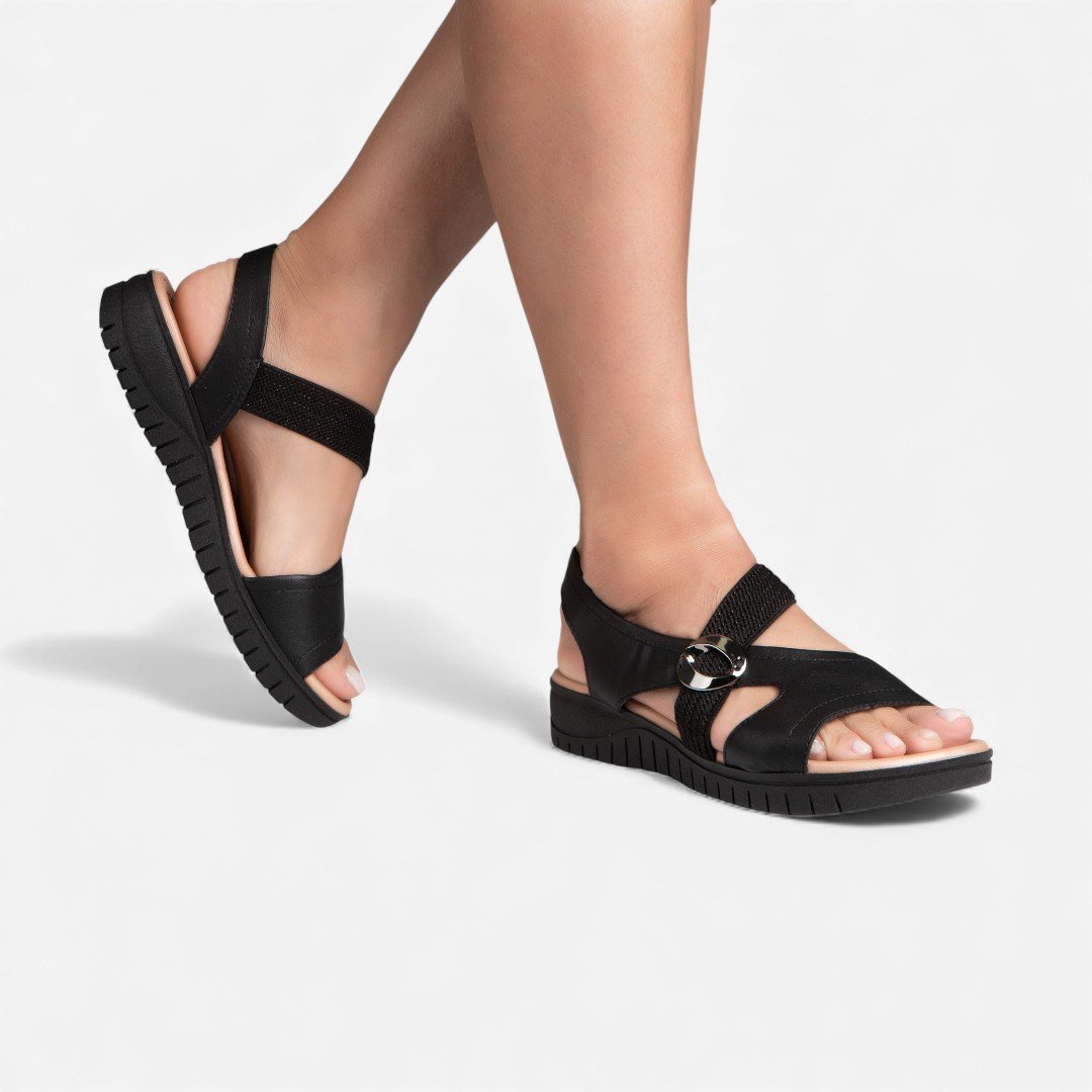 Sandália Rasteira Campesí Flat Conforto Preta Preto 2