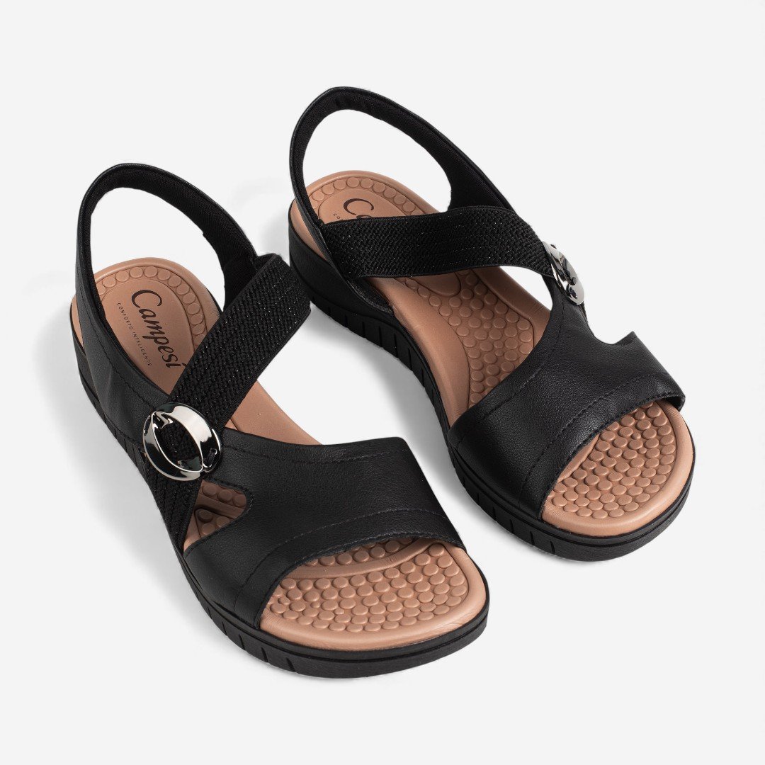 Sandália Rasteira Campesí Flat Conforto Preta Preto 5