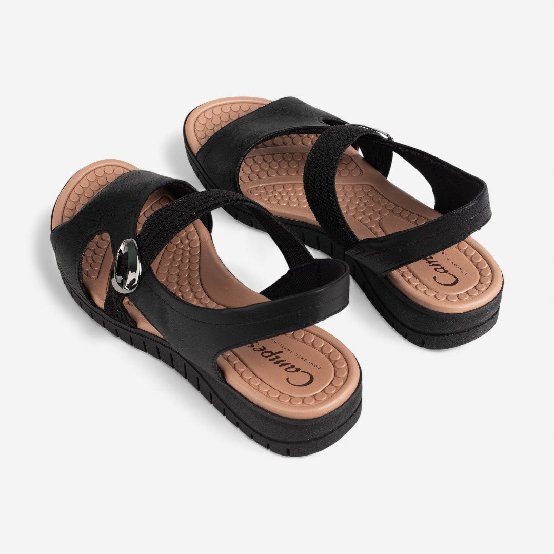 Sandália Rasteira Campesí Flat Conforto Preta Preto 6