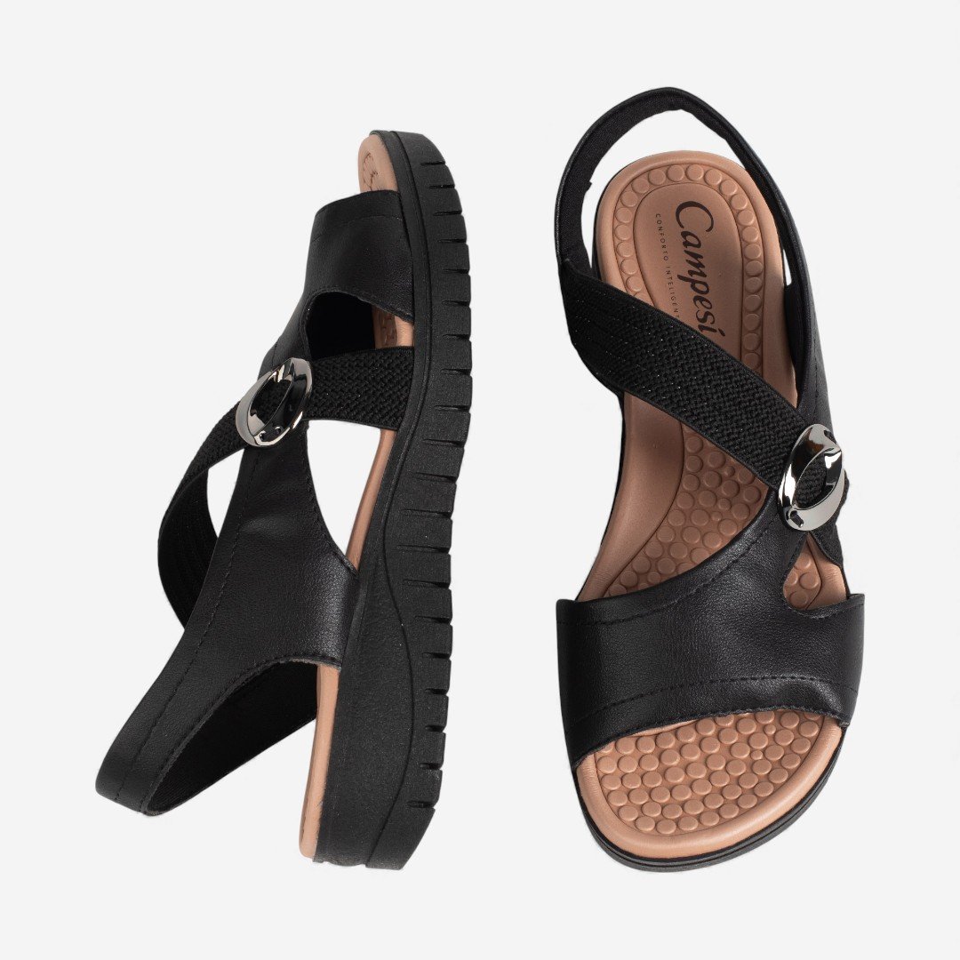 Sandália Rasteira Campesí Flat Conforto Preta Preto 7