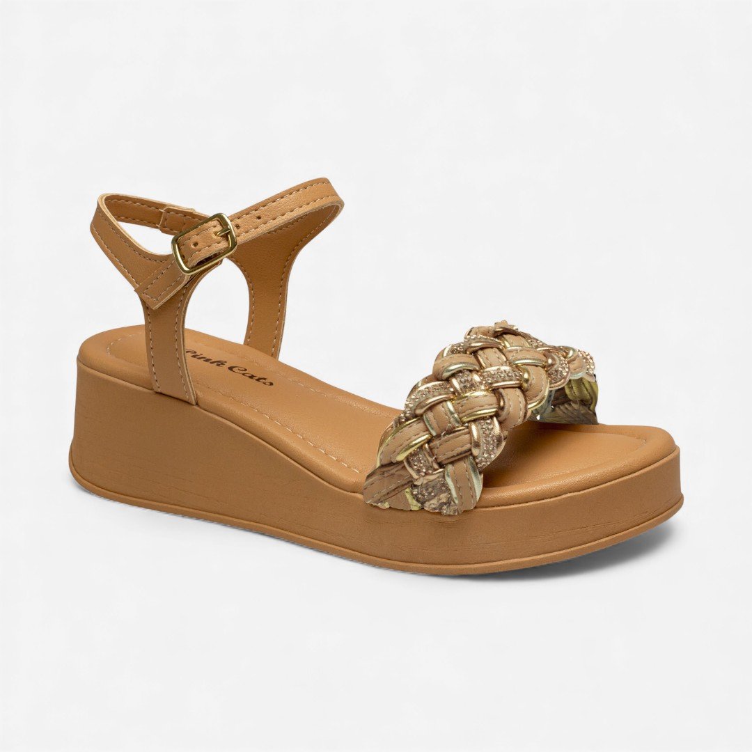 Sandália Pink Cats Infantil Anabela Bronze Marrom 2