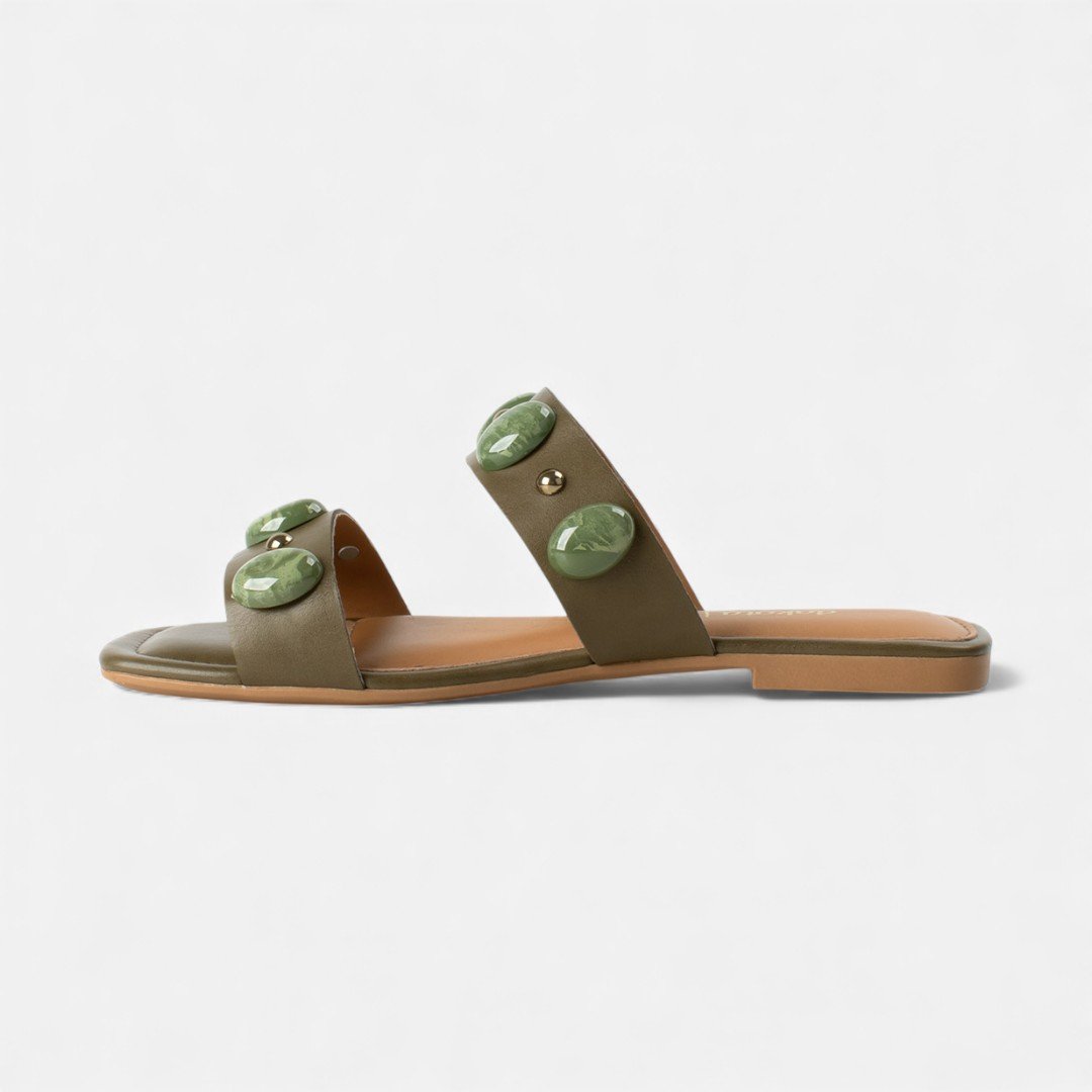 Rasteira Slide Dakota Verde com Pedrarias Verde 3