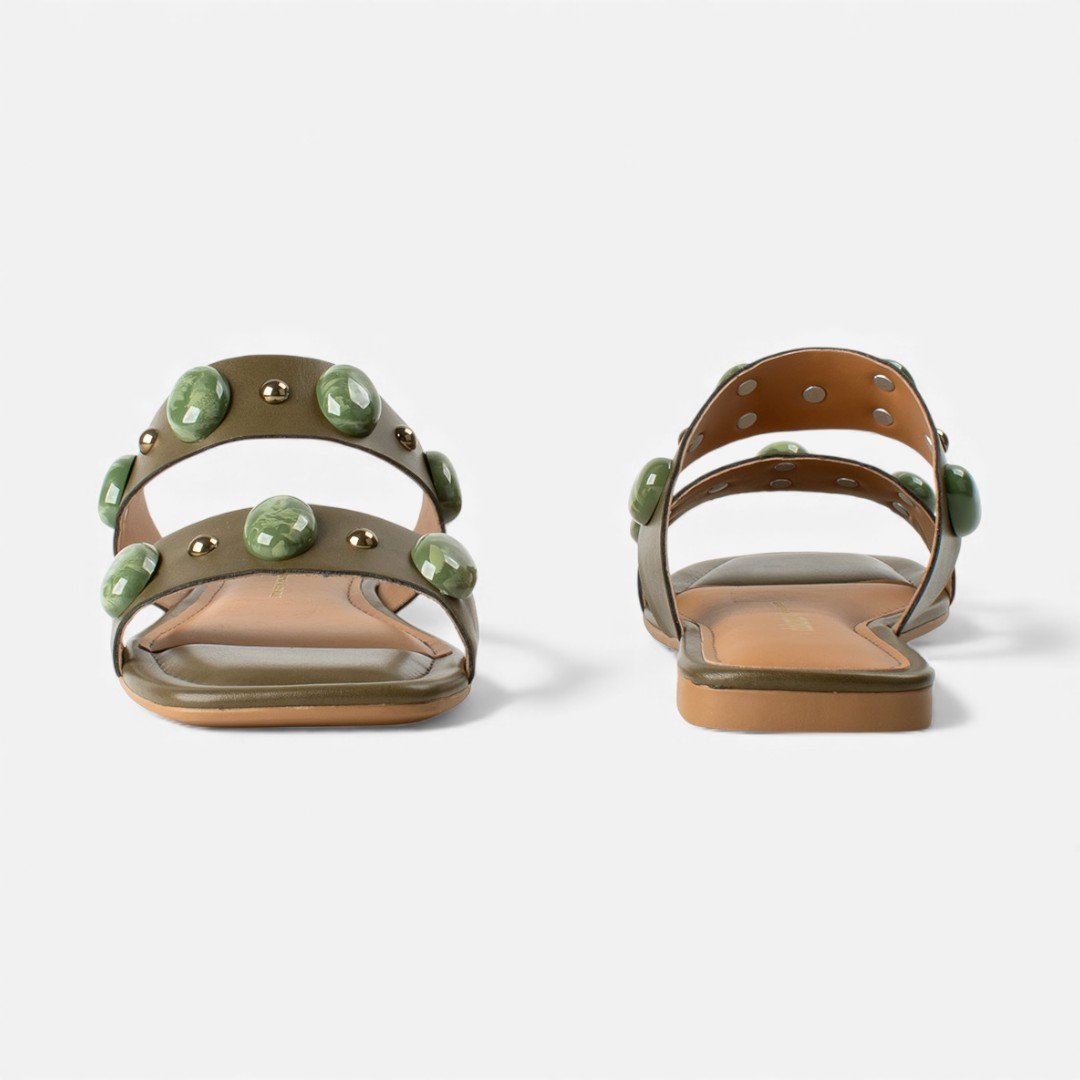 Rasteira Slide Dakota Verde com Pedrarias Verde 5